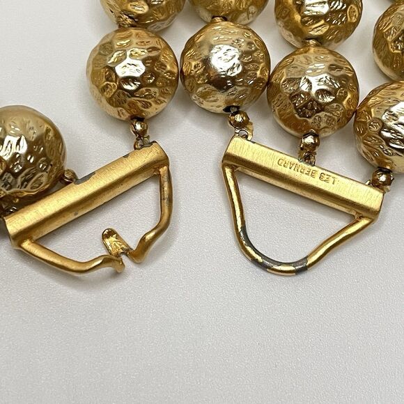 Vintage Les Bernard Gold Ball Beaded 3 Layer Necklace 16mm Statement Bold - Picture 7 of 9